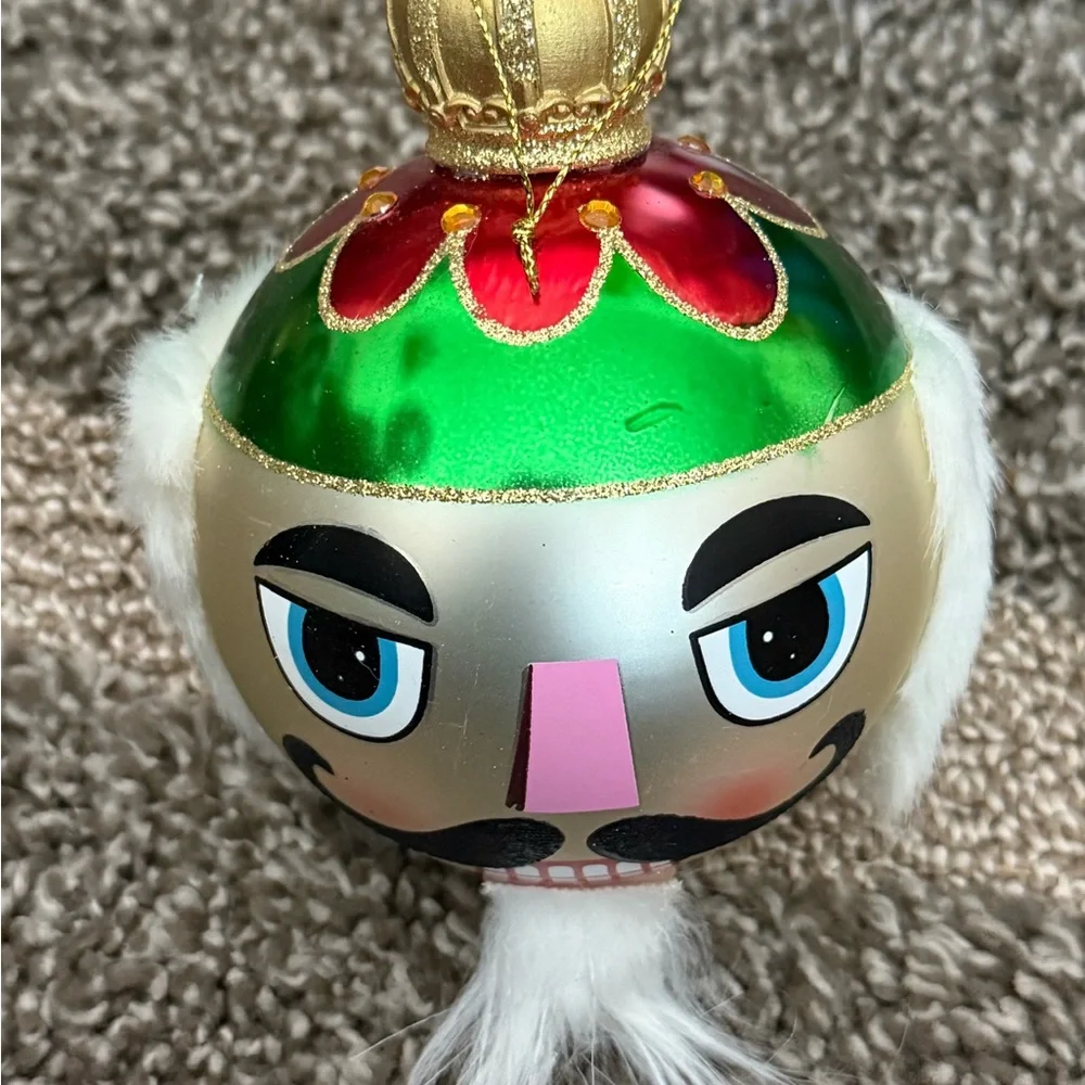 Vintage Pier 1 Round Glass Ball Nutcracker Ornaments Set of 4.